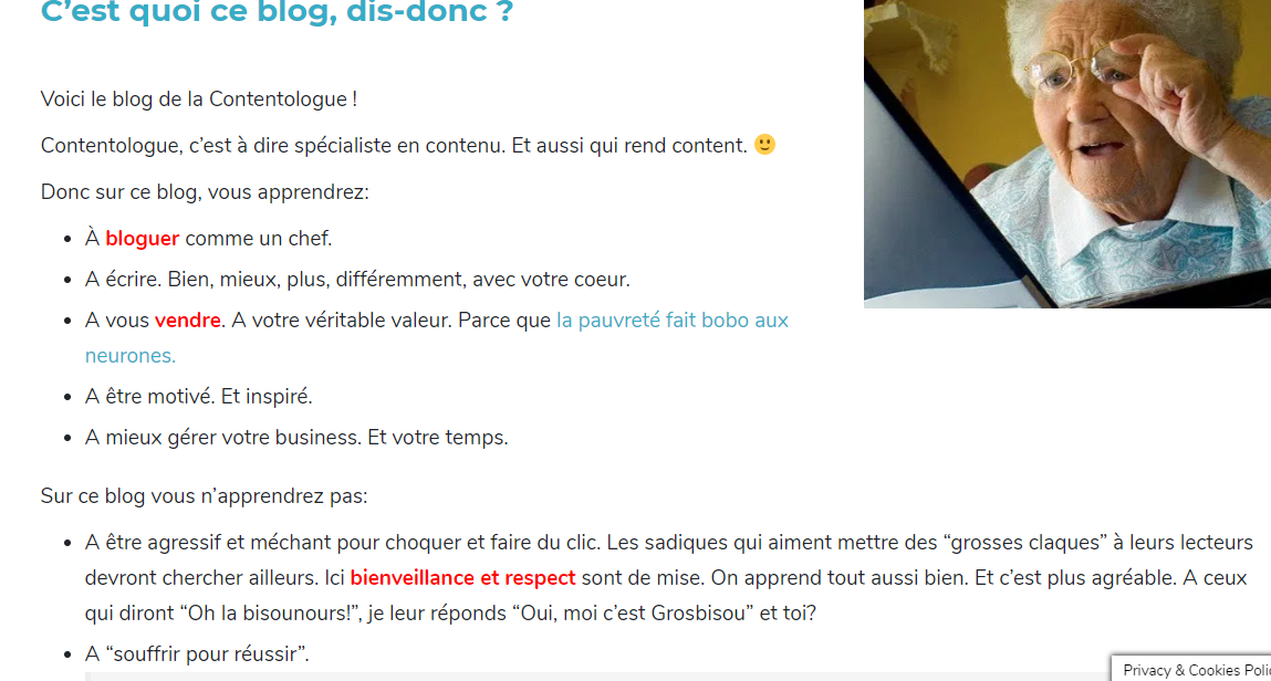 écrire une page à propos
