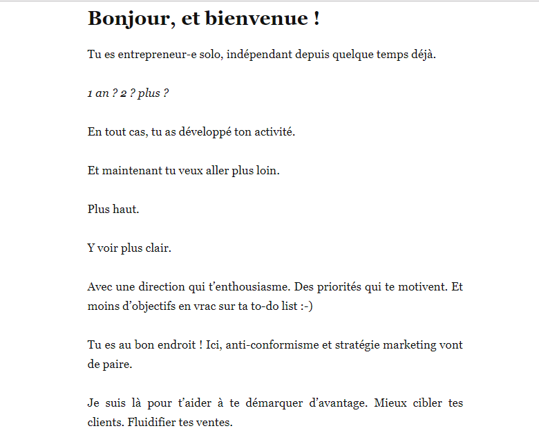 écrire une page à propos
